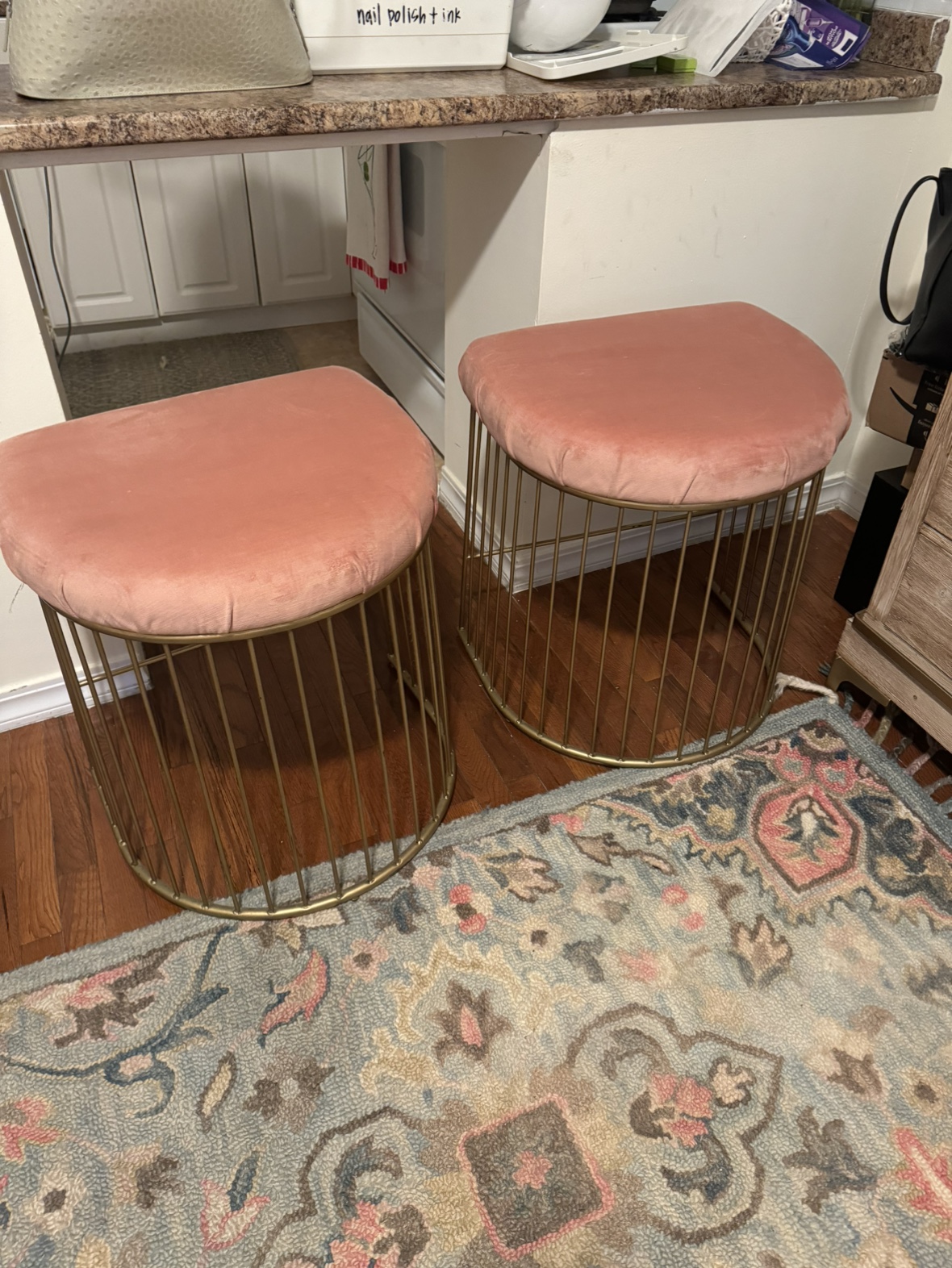 Pink Velvet & Gold Stools