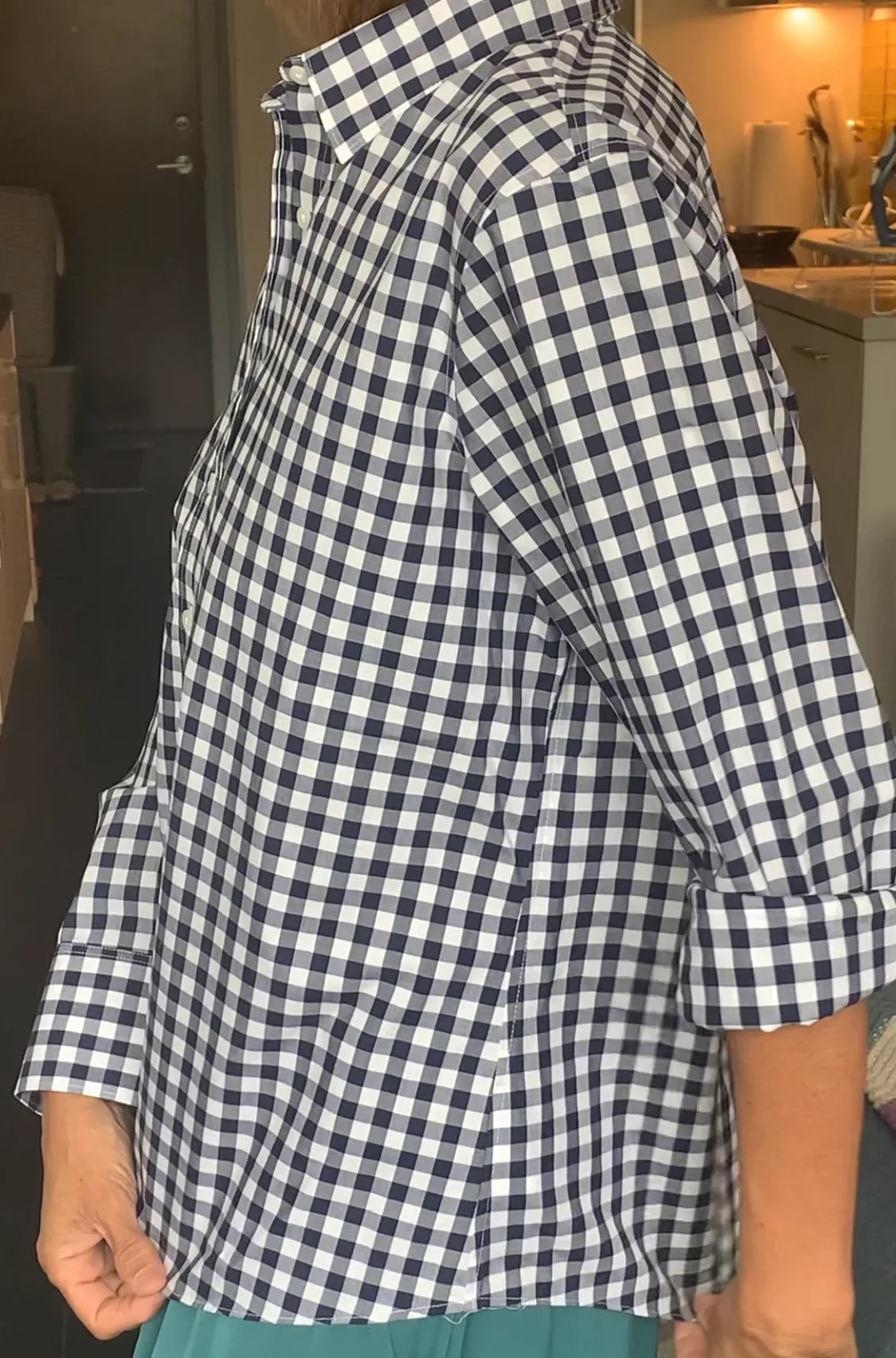 Lands' End Women's Long Sleeve Gingham Shirt- Blue & White image indicator(8)