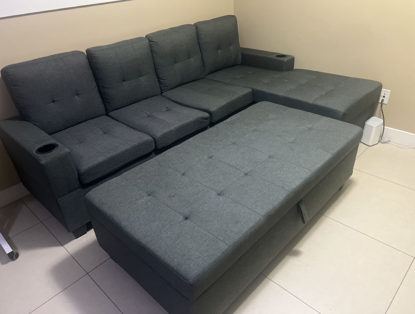 Sectional Sofa with Chaise Lounge and Storage Ottoman
