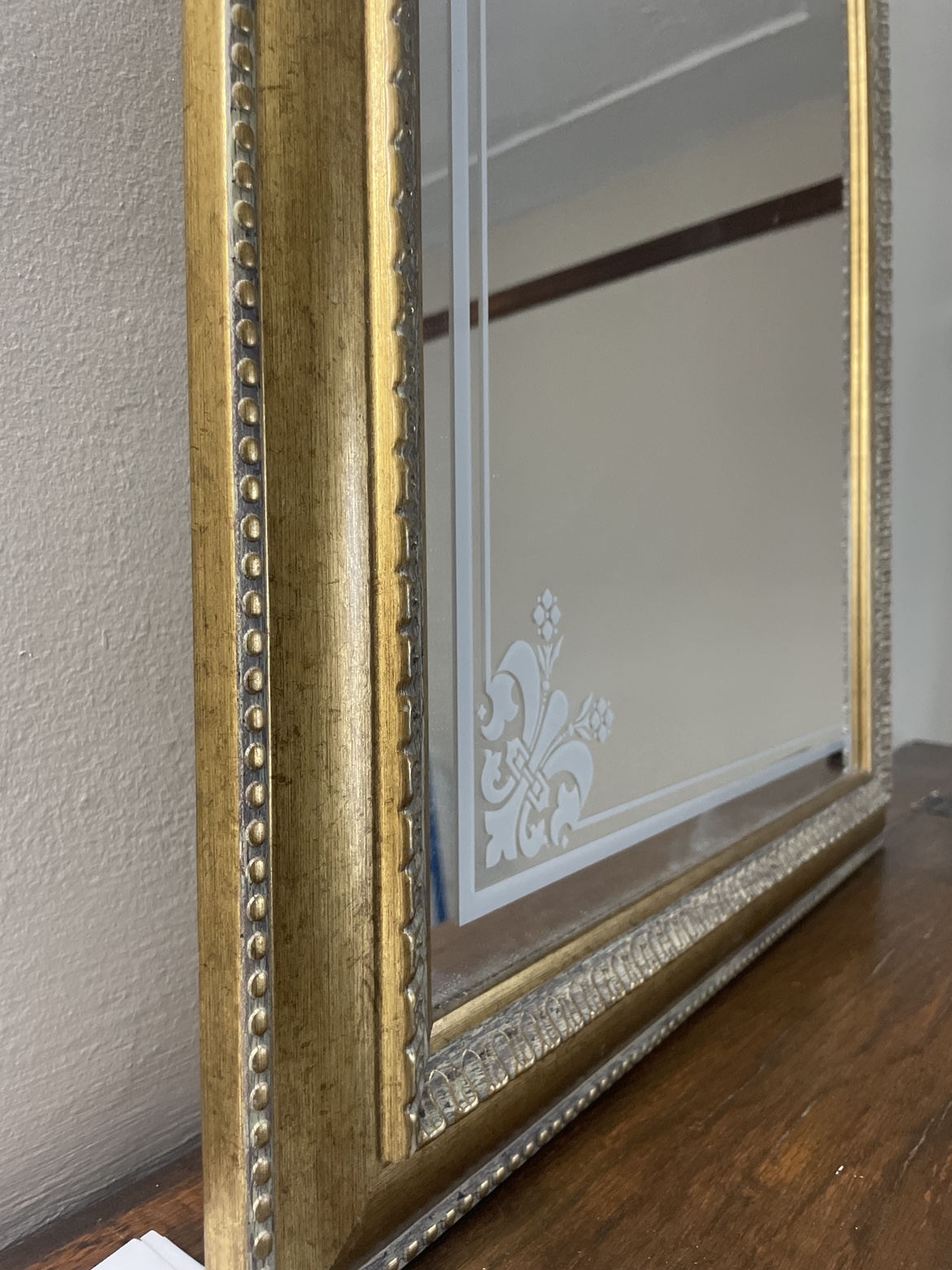 Gold Framed Mirror with Etched Design - photo 2