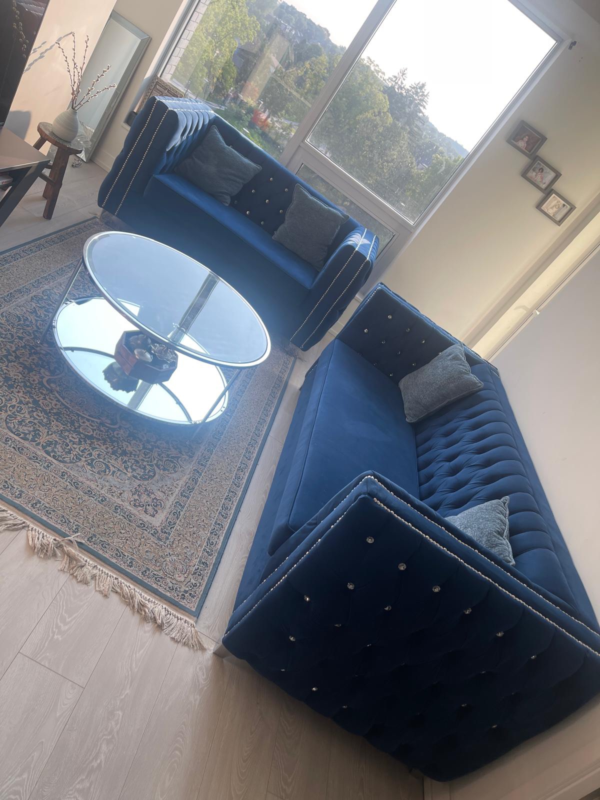 Blue Velvet Sofa Set and accent chair - photo 3