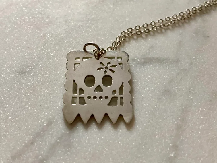 Silver Mexican Skull Necklace thumbnail