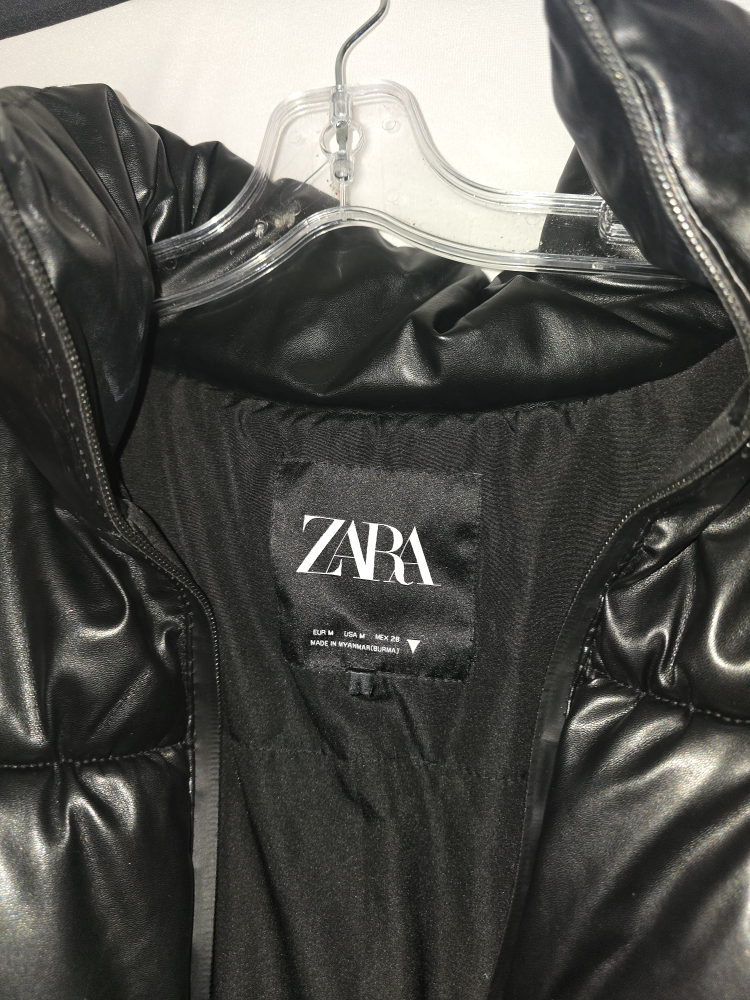 🧥 ZARA Leather Look Cropped Puffer Jacket, Size S - photo 3