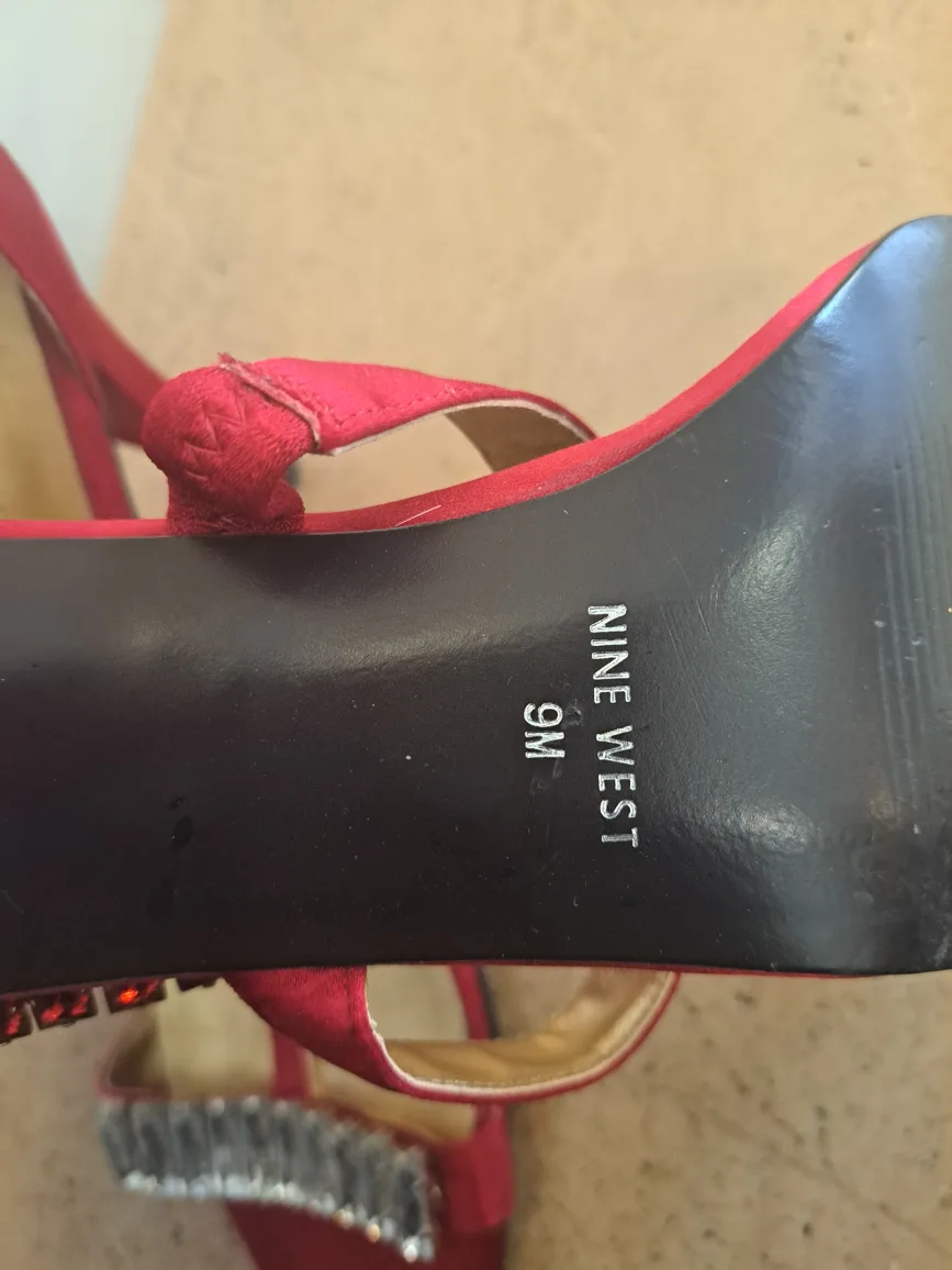 Nine West Red Satin jewelled heels image indicator(4)