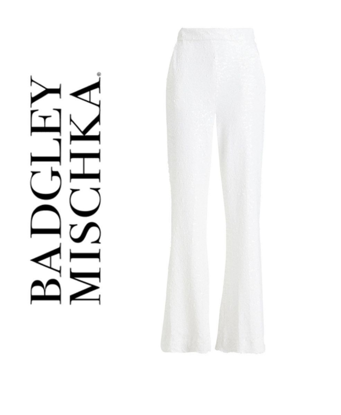 NWT, Badgley Mischka White Sequined Trouser Pants