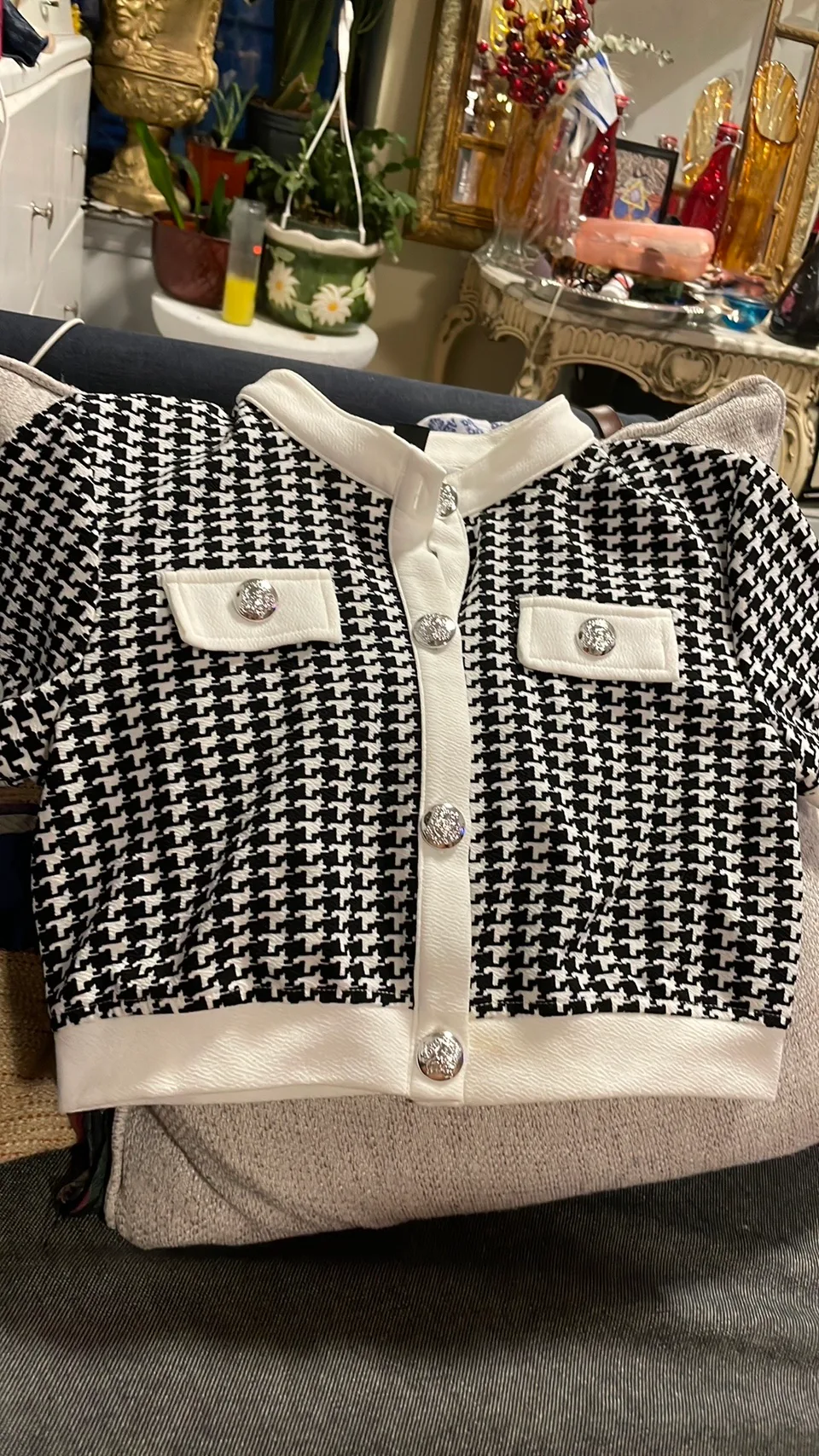 Black and White Button Up Crop Top thumbnail