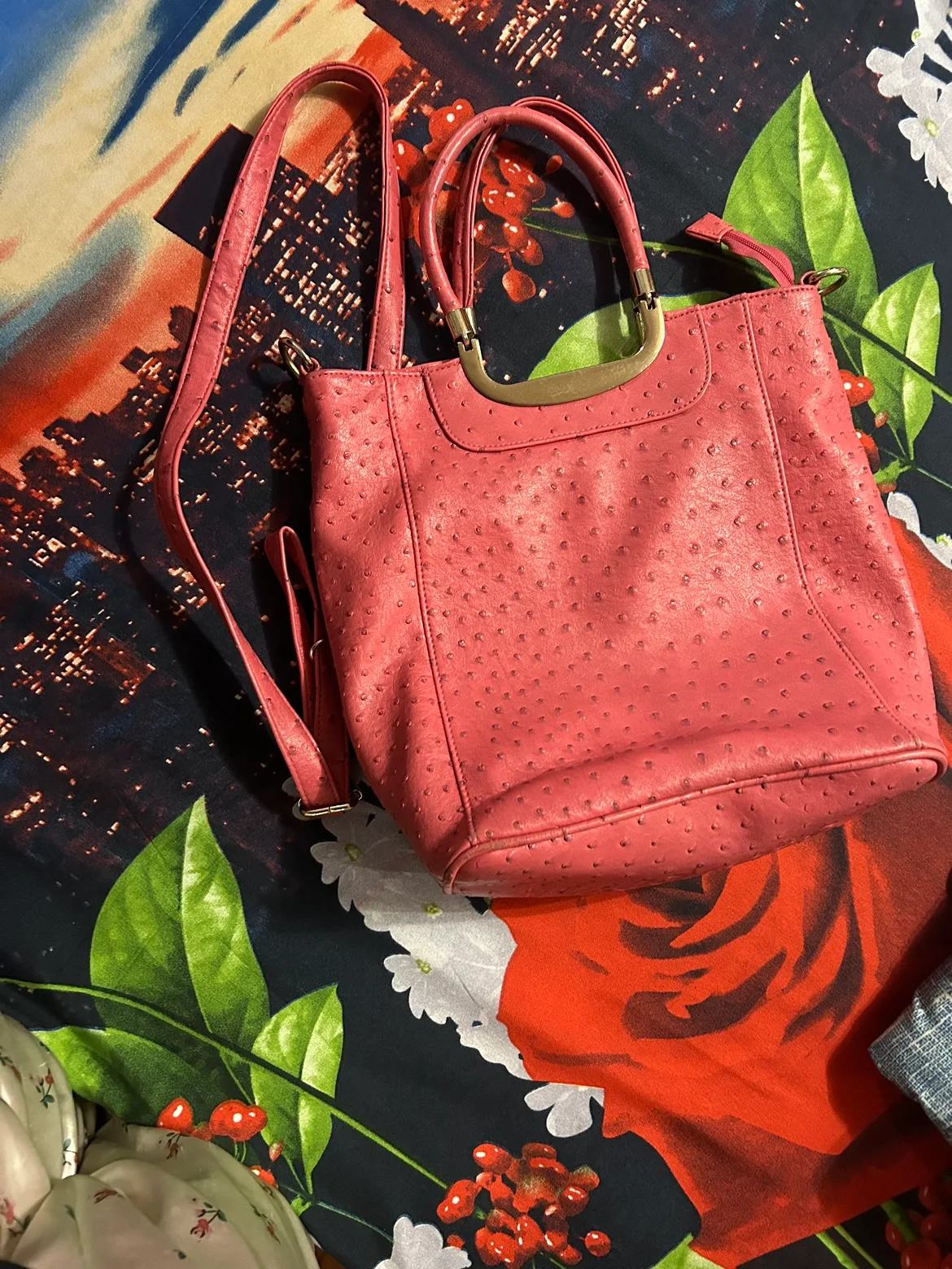 Pink Ostrich-Embossed Handbag thumbnail