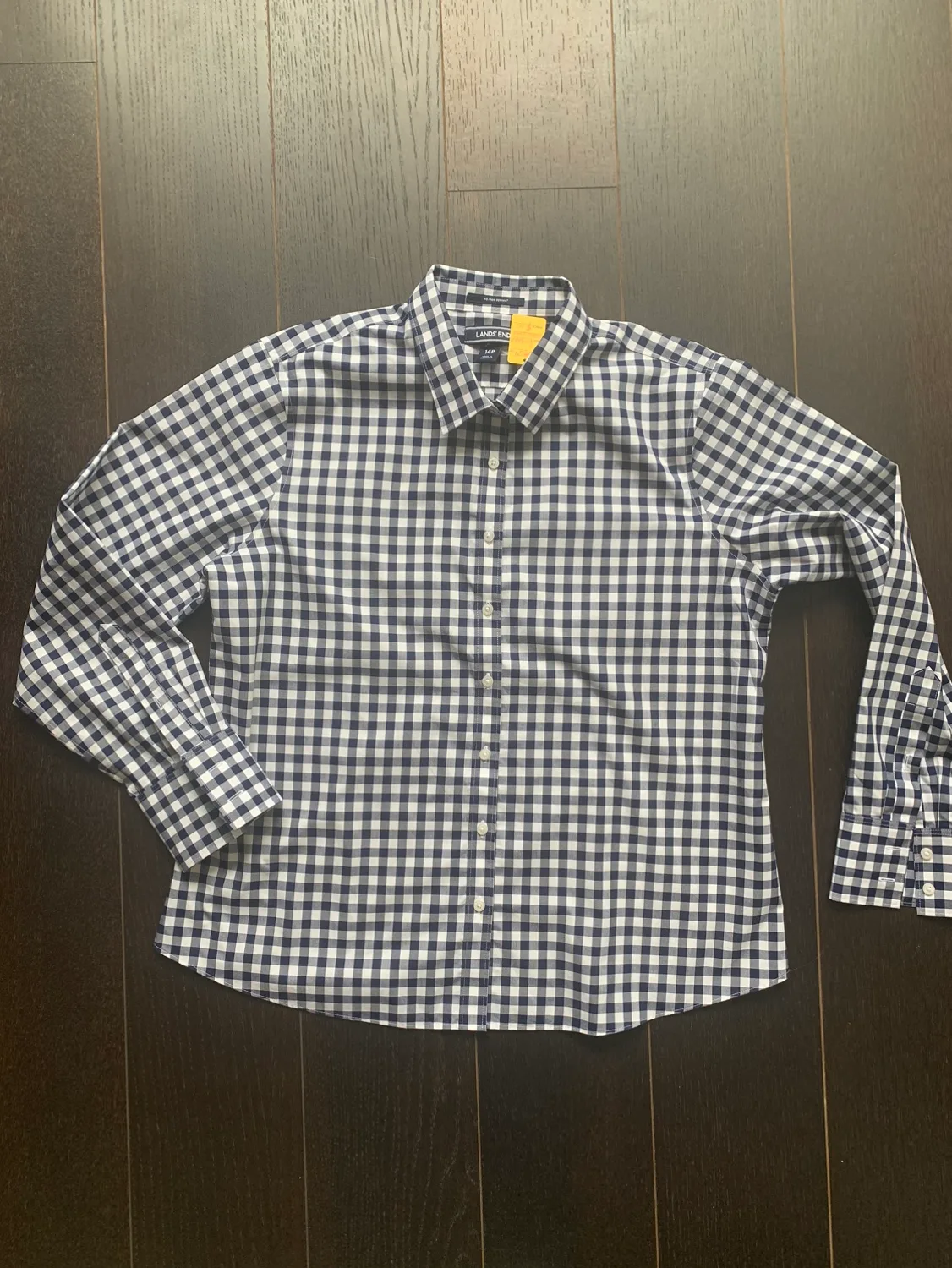 Lands' End Women's Long Sleeve Gingham Shirt- Blue & White image indicator(2)