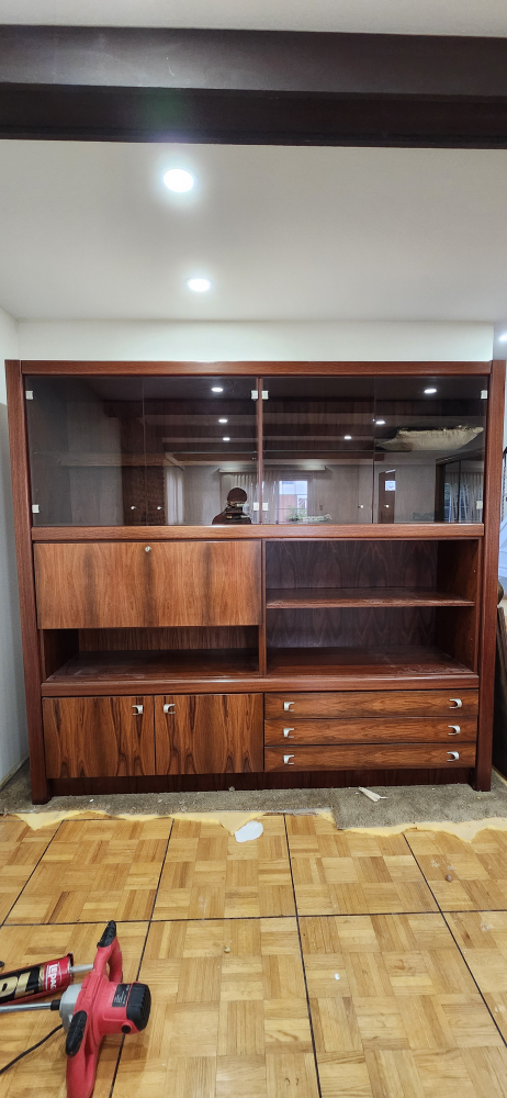 Wood Cabinet with Glass Doors and Drawers - photo 4
