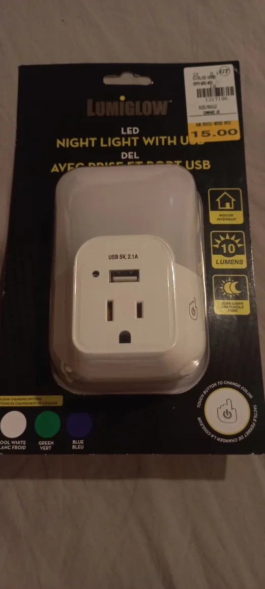 LED Night Light with USB Outlet image indicator(2)