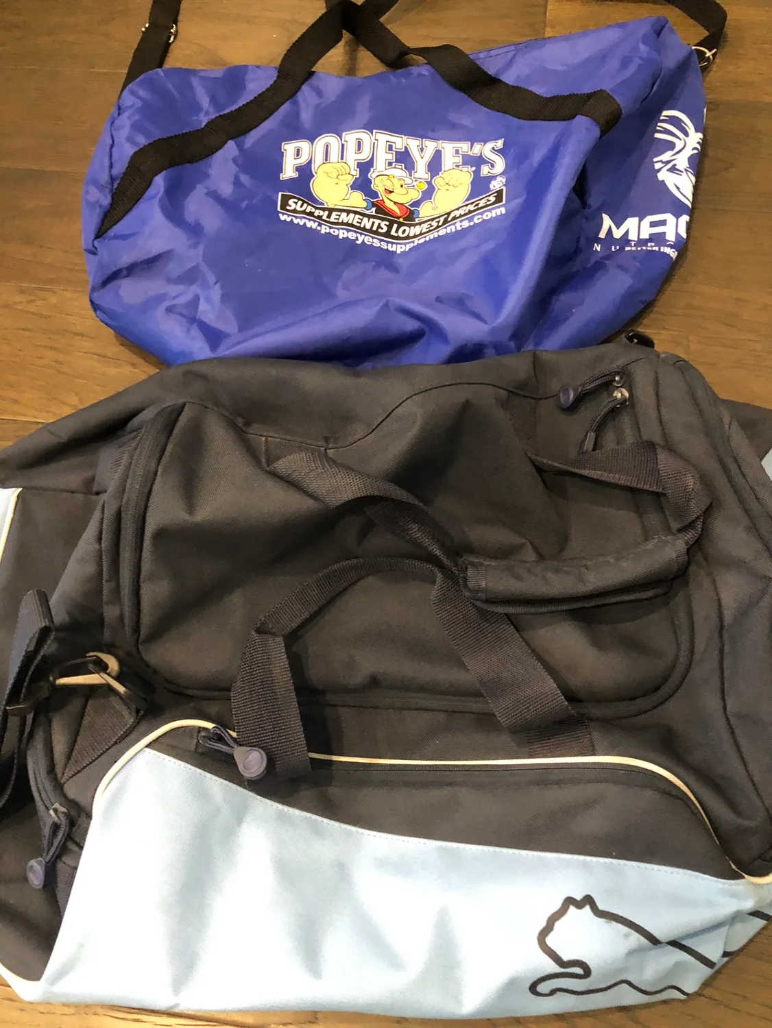 Blue Puma and Popeye’s duffle bag thumbnail