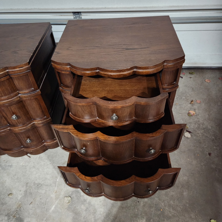 Set of Ornate solid wood 3 Drawer Nightstand side table - photo 2
