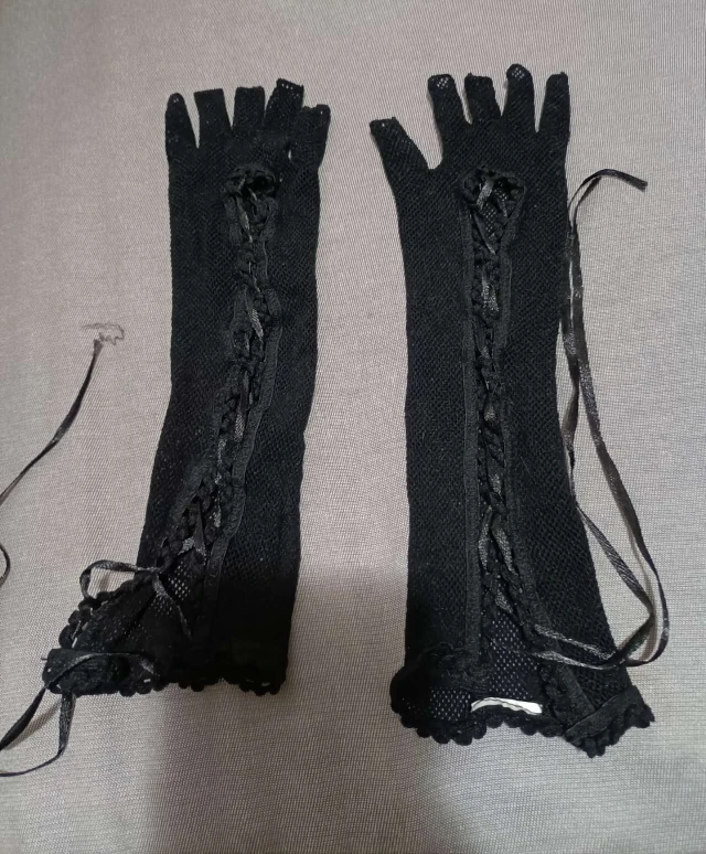 Black Fishnet Corset Fingerless Goth Gloves - photo 2