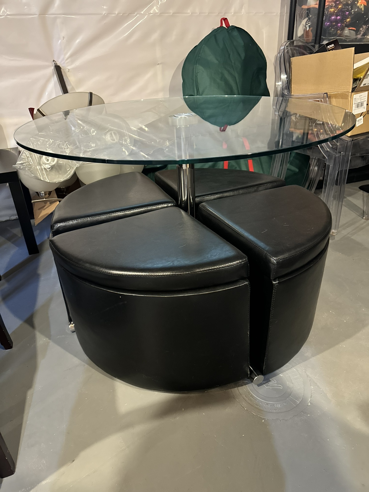 Glass Top Coffee Table with Storage Ottomans