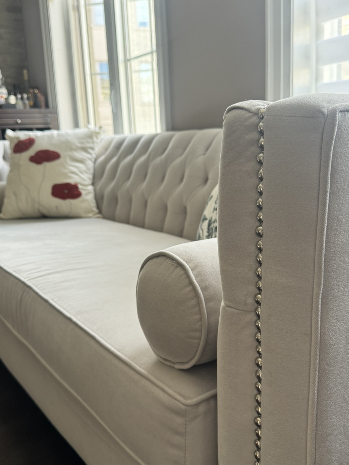 Light gray classic suede sofa - photo 4