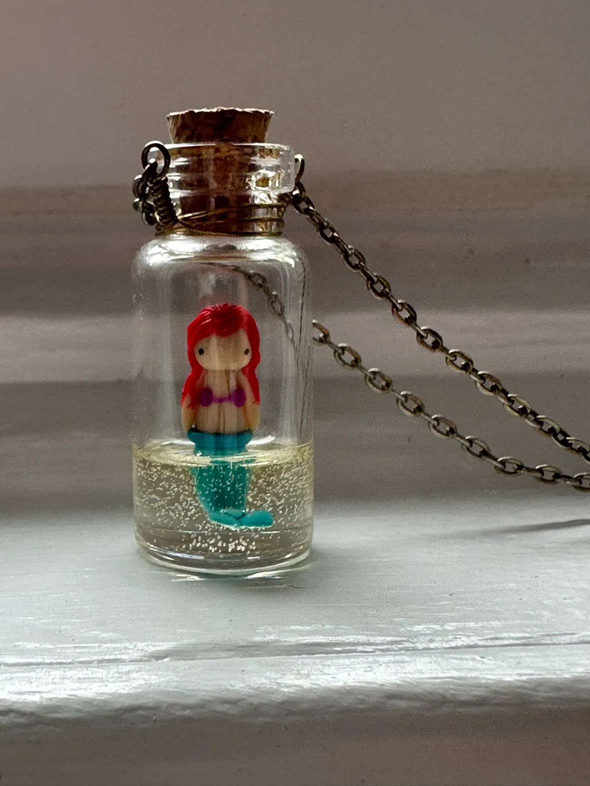 Mermaid In A Jar Handmade Necklace Artisan Clay Resin Cute image indicator(2)