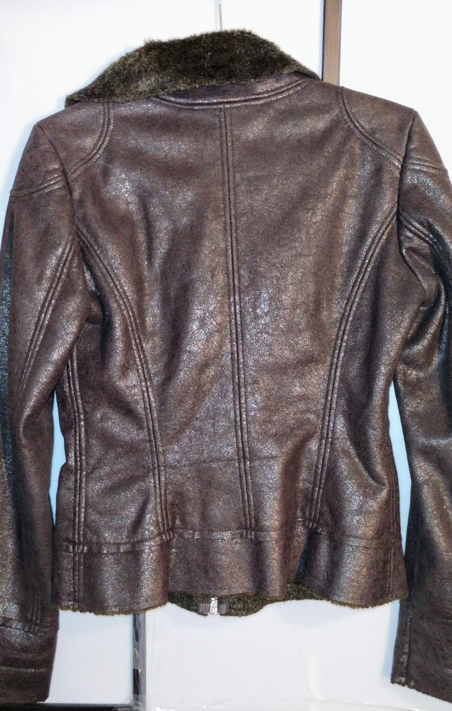 Brown Faux Leather Jacket with Fur Collar - photo 2