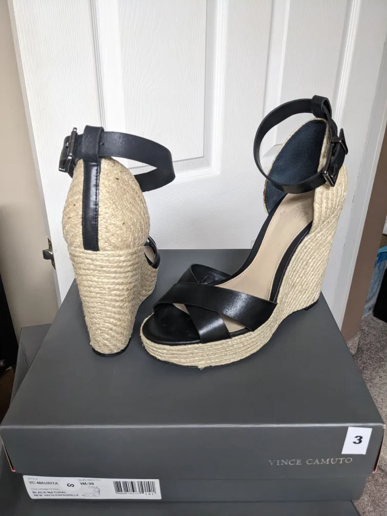 Vince Camuto Black Leather Wedges image indicator(2)