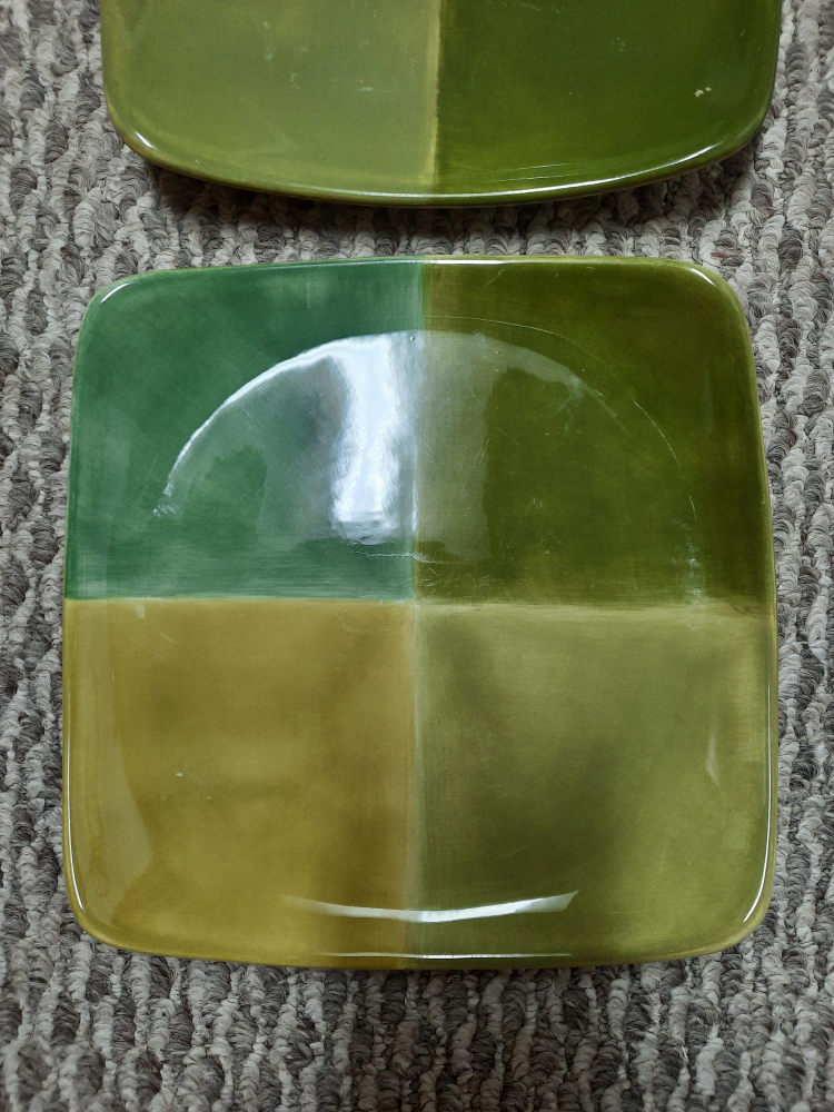 🧡Set of 4 Green and Yellow Square Plates - photo 2