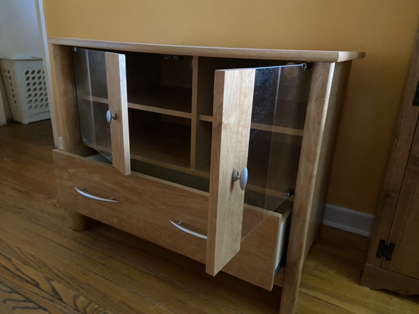 Wooden TV Stand with Glass Doors and drawer - photo 3