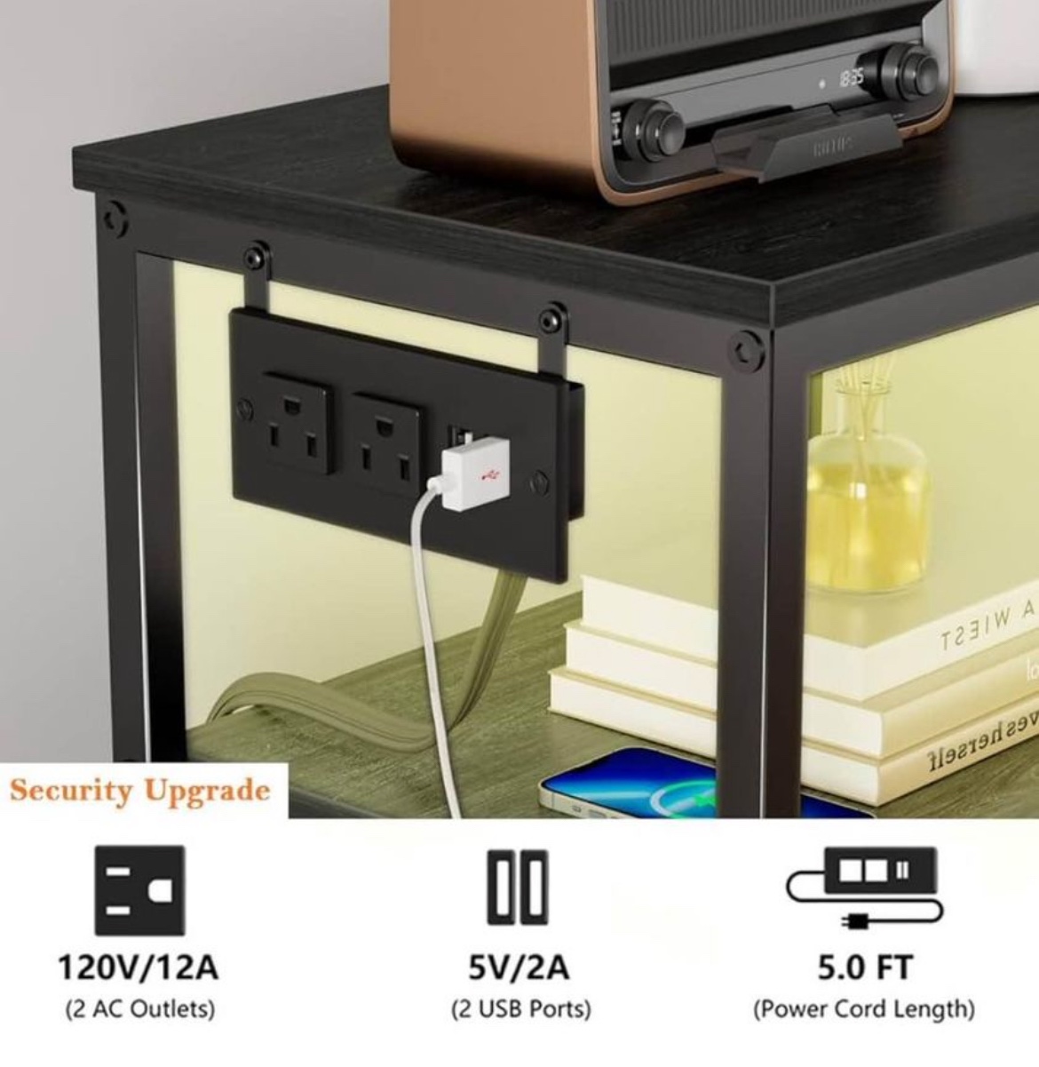 NEW Vertical Dresser with Wood Top Charging Station LED Lights - photo 3