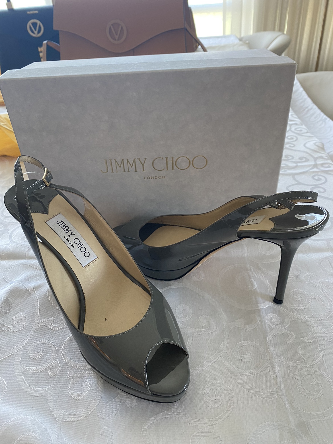 Jimmy Choo Grey Patent Leather Pumps