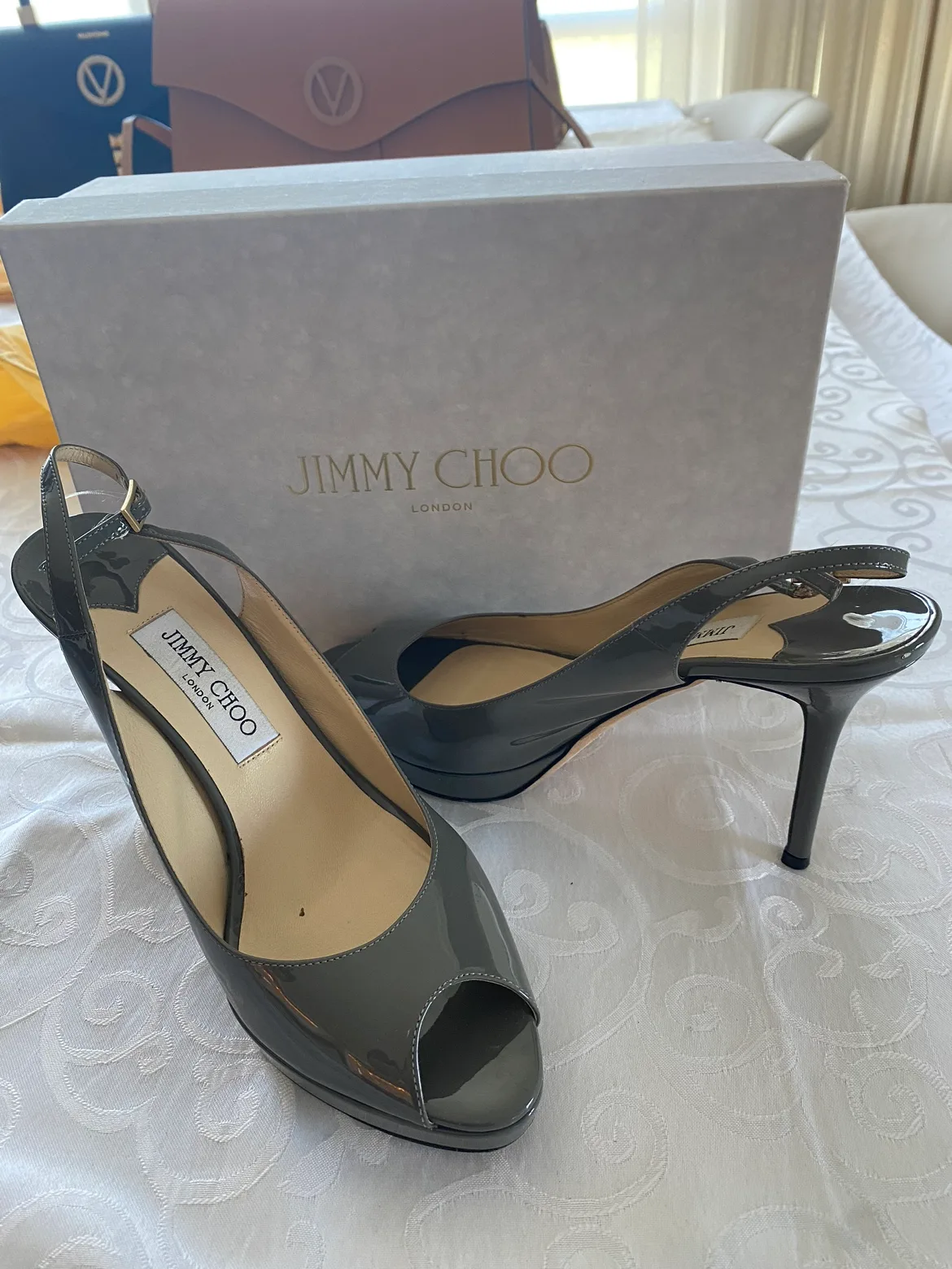 Jimmy Choo Grey Patent Leather Pumps thumbnail