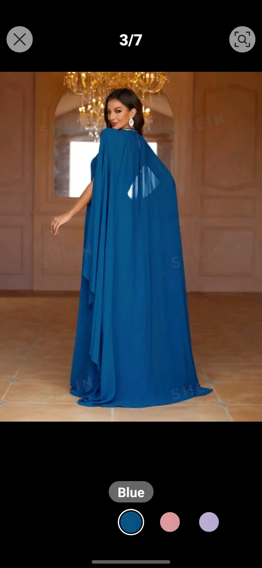Blue Long Dress With Cape image indicator(2)