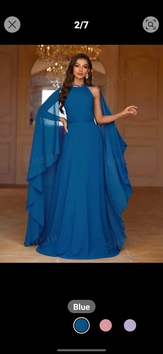 Blue Long Dress With Cape image indicator(3)