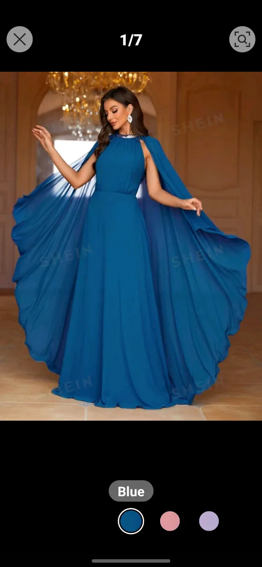 Blue Long Dress With Cape image indicator(4)