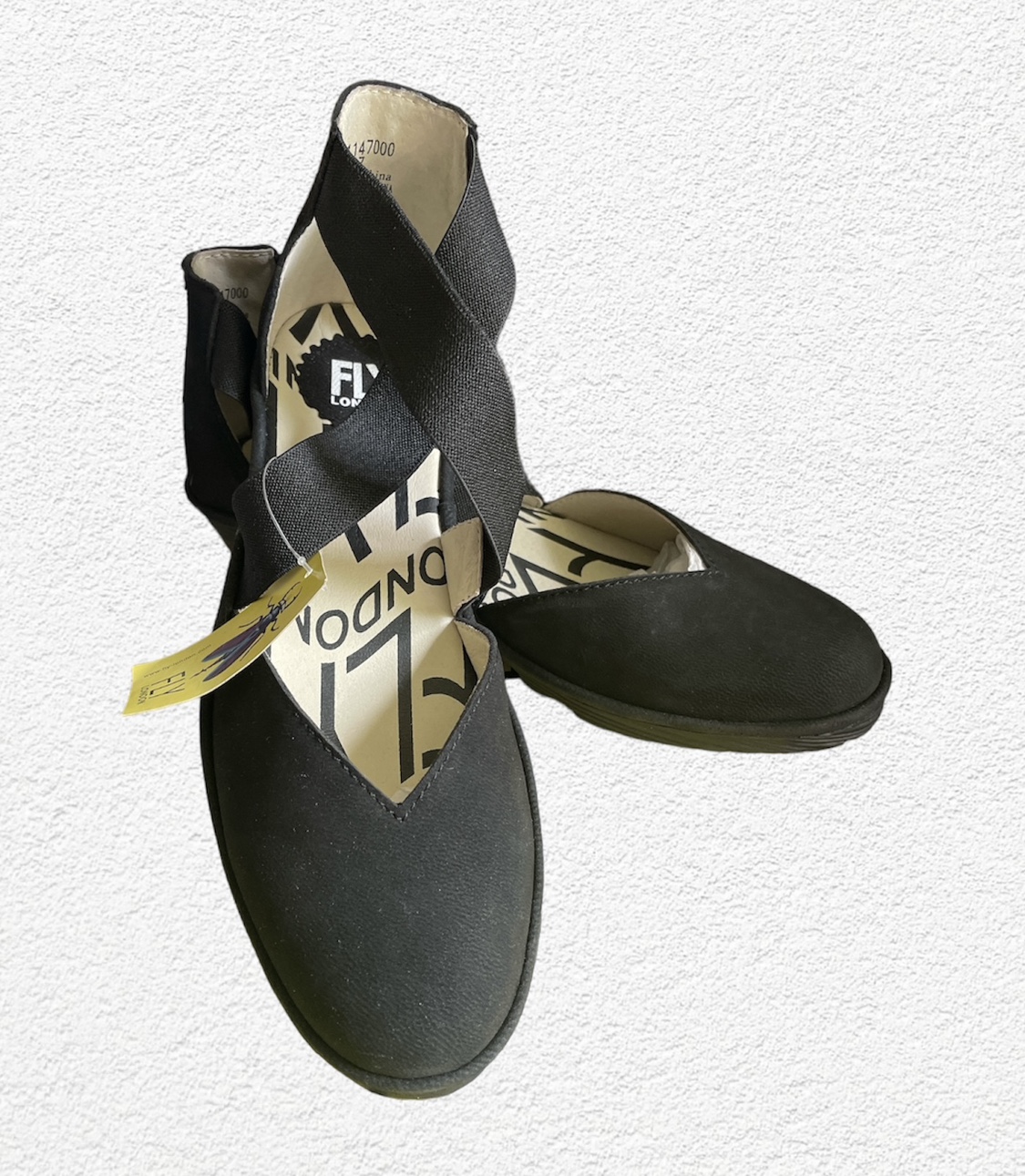 Fly London Black Leather Wedge Sandals
