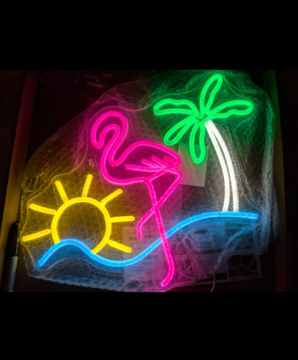 Flamingo Palm Tree Sign light up party sign thumbnail