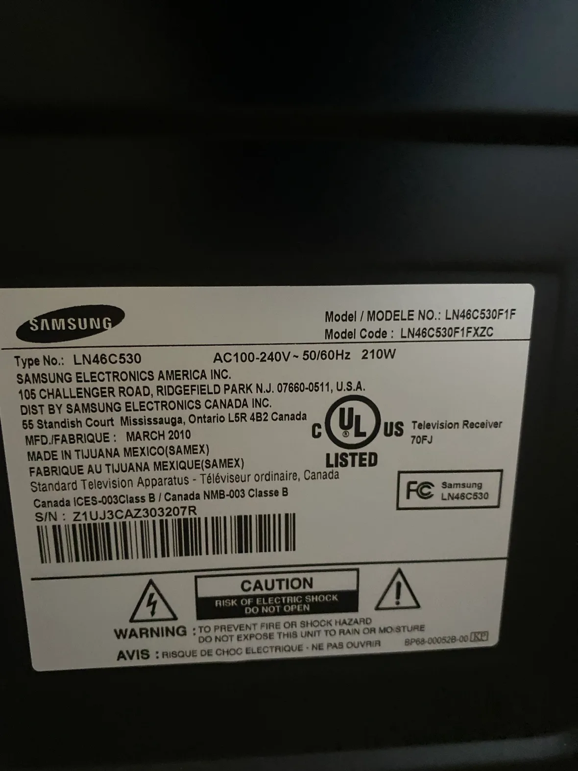 Samsung LN46C530F1F 46" TV image indicator(2)