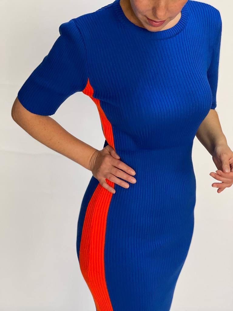 Blue and Orange Midi Dress