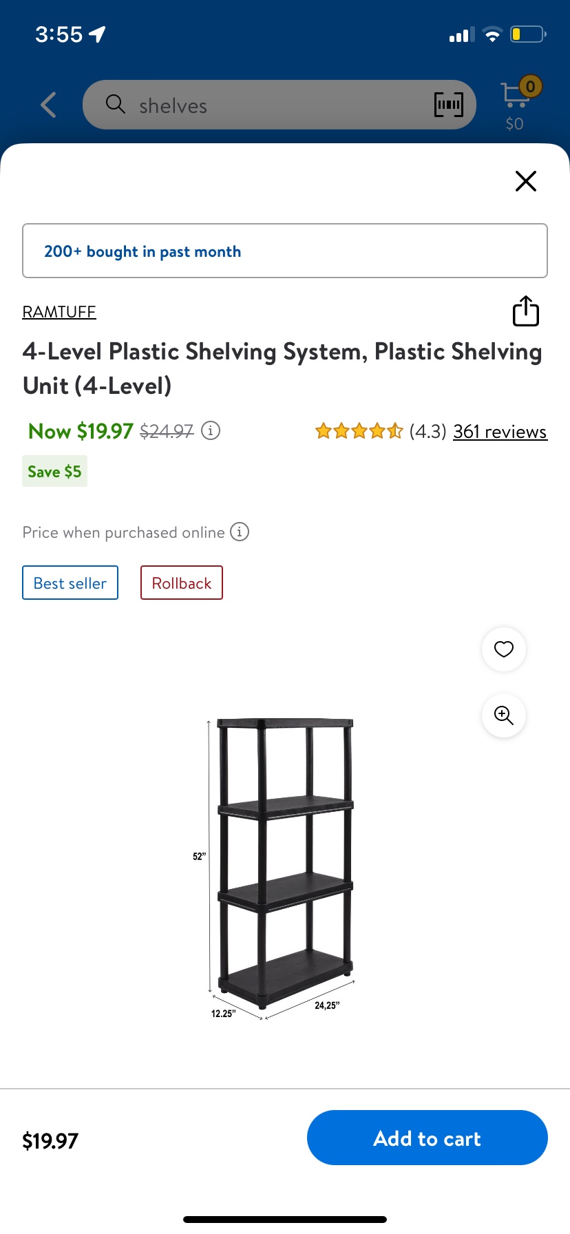 4-Tier Black Plastic Shelving Unit