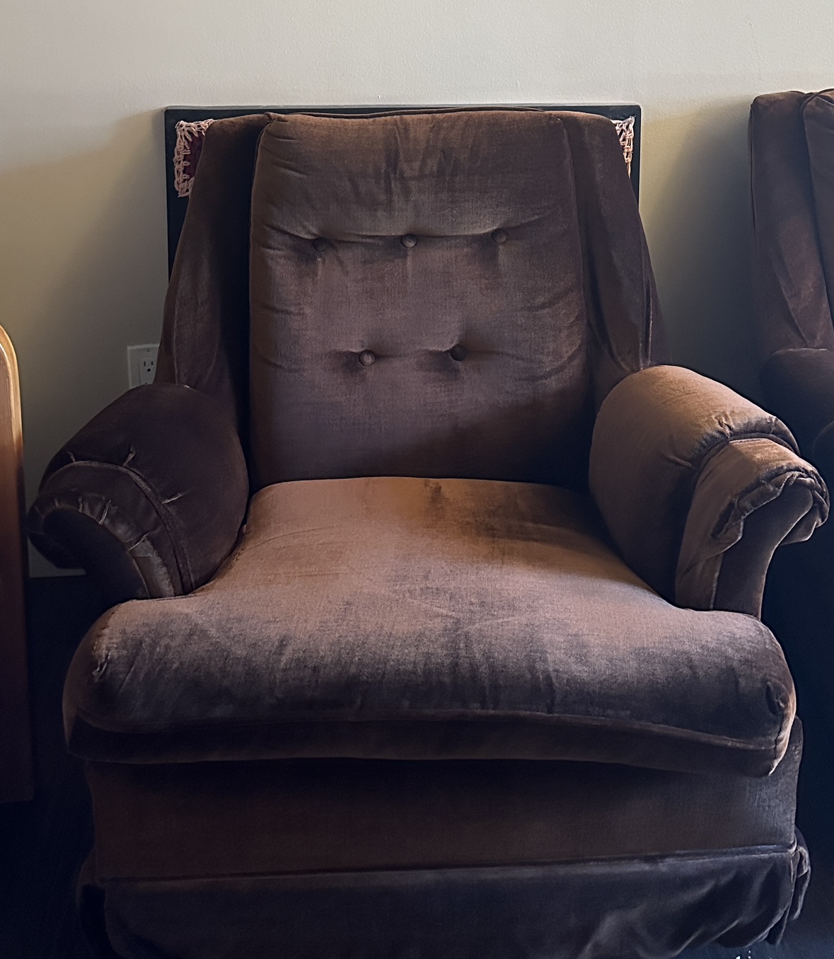 Brown Velvet Sofa and one Chair - photo 2
