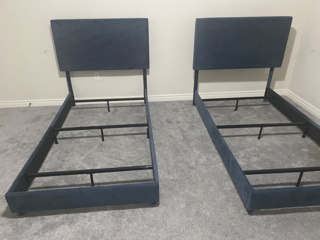 Twin Bed Frames (Set of 2) dark blue velvet fabric