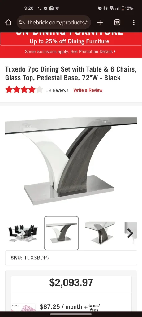 Tuxedo 7pc Dining Set with Table and 6 Chairs thumbnail