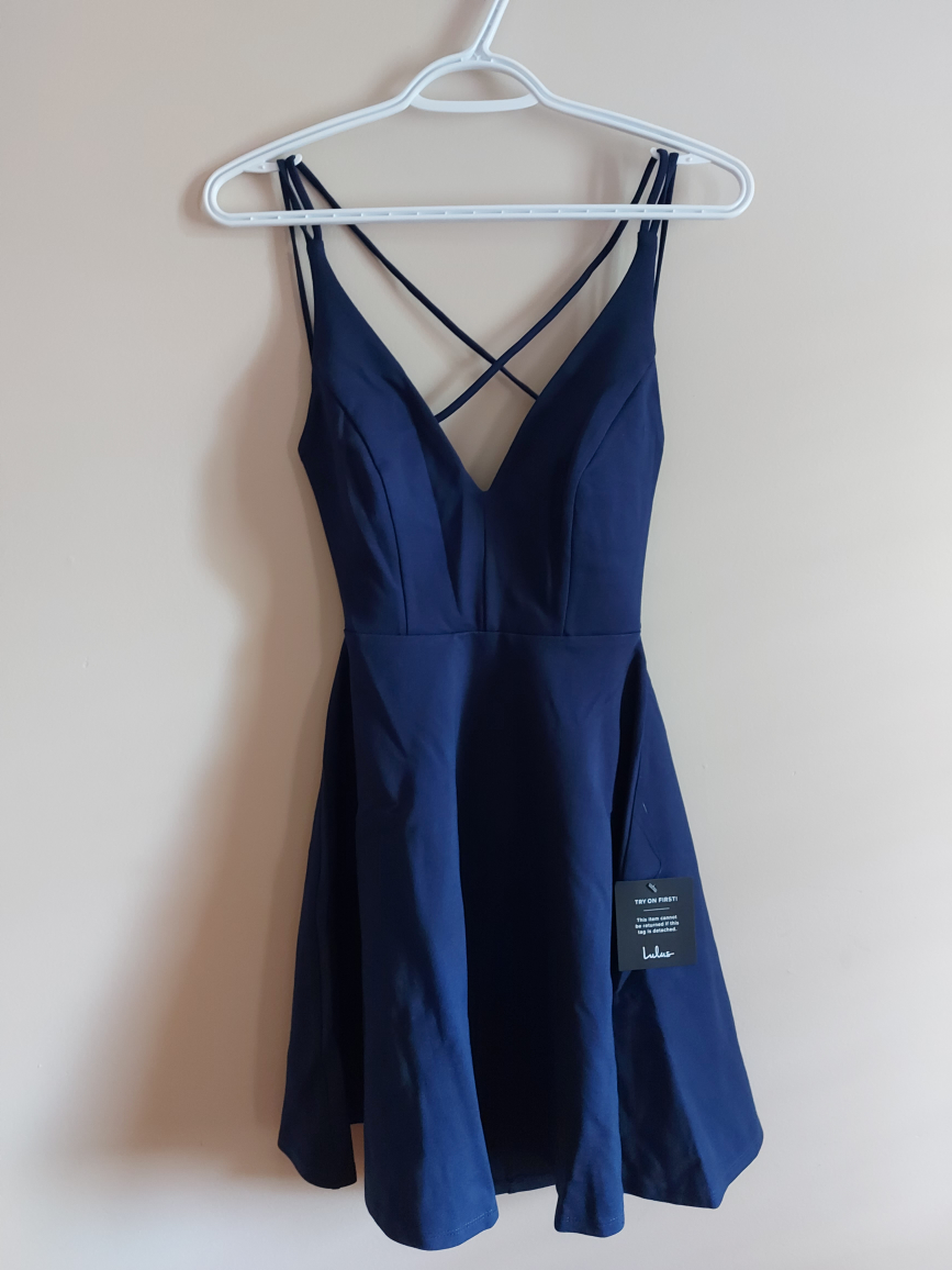 Lulus Navy Blue Strappy Back Skater Dress -S