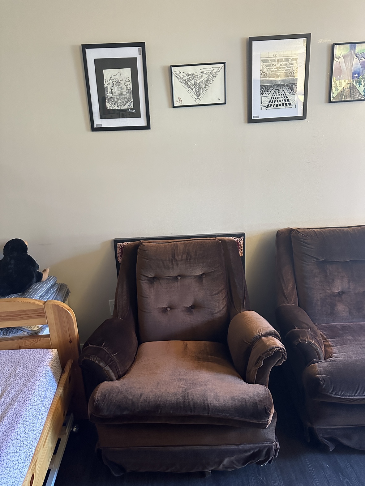 Brown Velvet Sofa and one Chair - photo 4