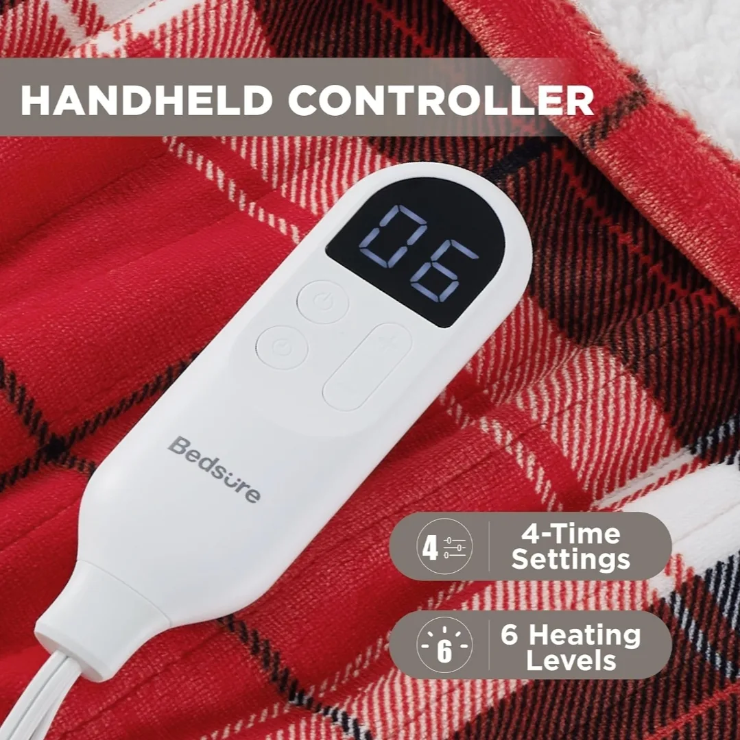 Bedsure Plaid Heated Throw Blanket -Safe - 6 Heat 50x60", Red image indicator(4)
