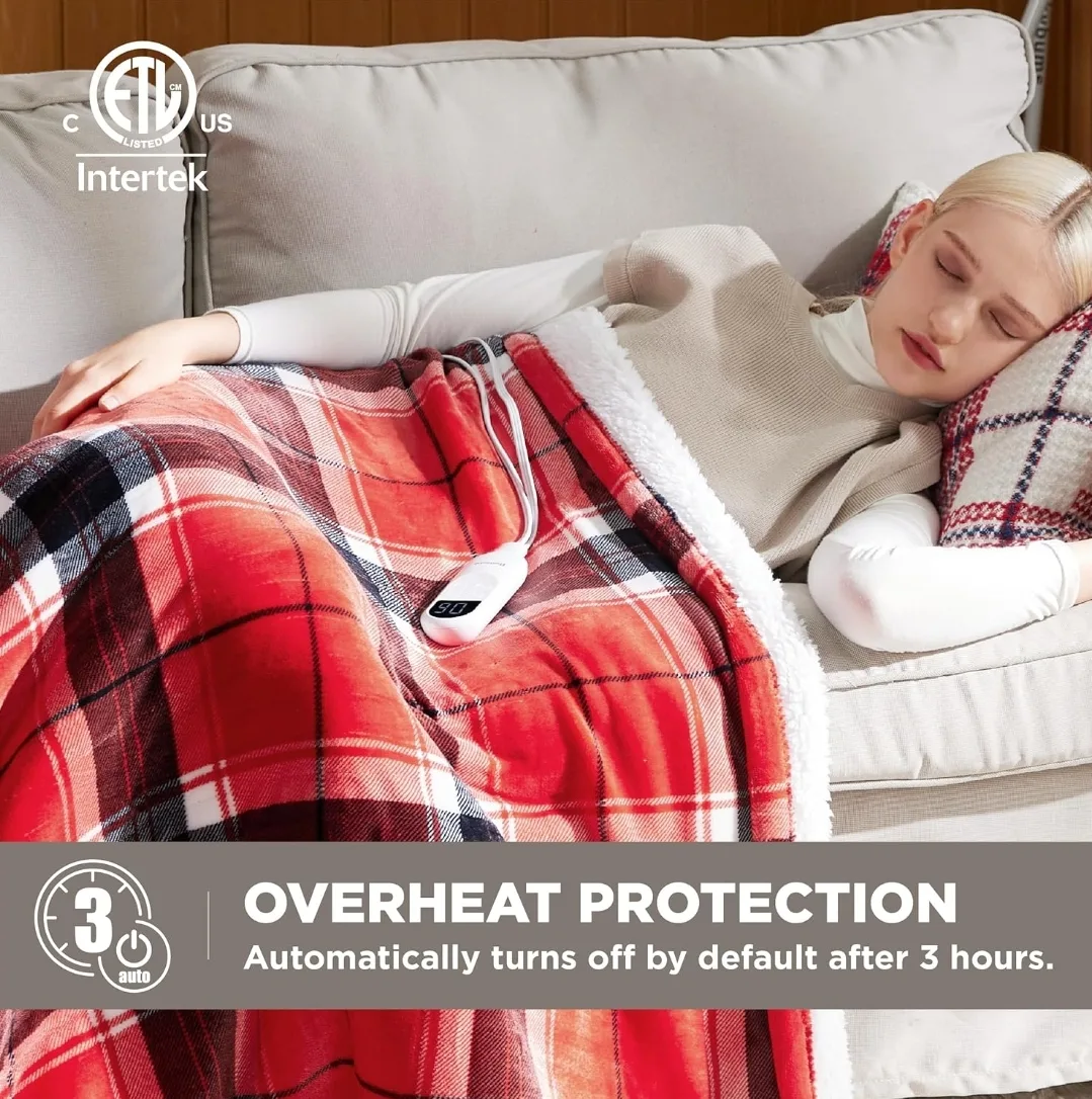 Bedsure Plaid Heated Throw Blanket -Safe - 6 Heat 50x60", Red image indicator(5)