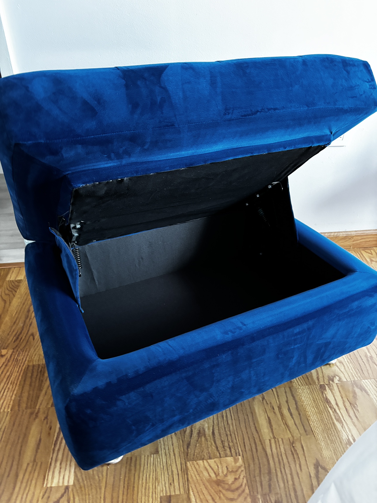 2  Bar Chairs and blue velvet ottoman