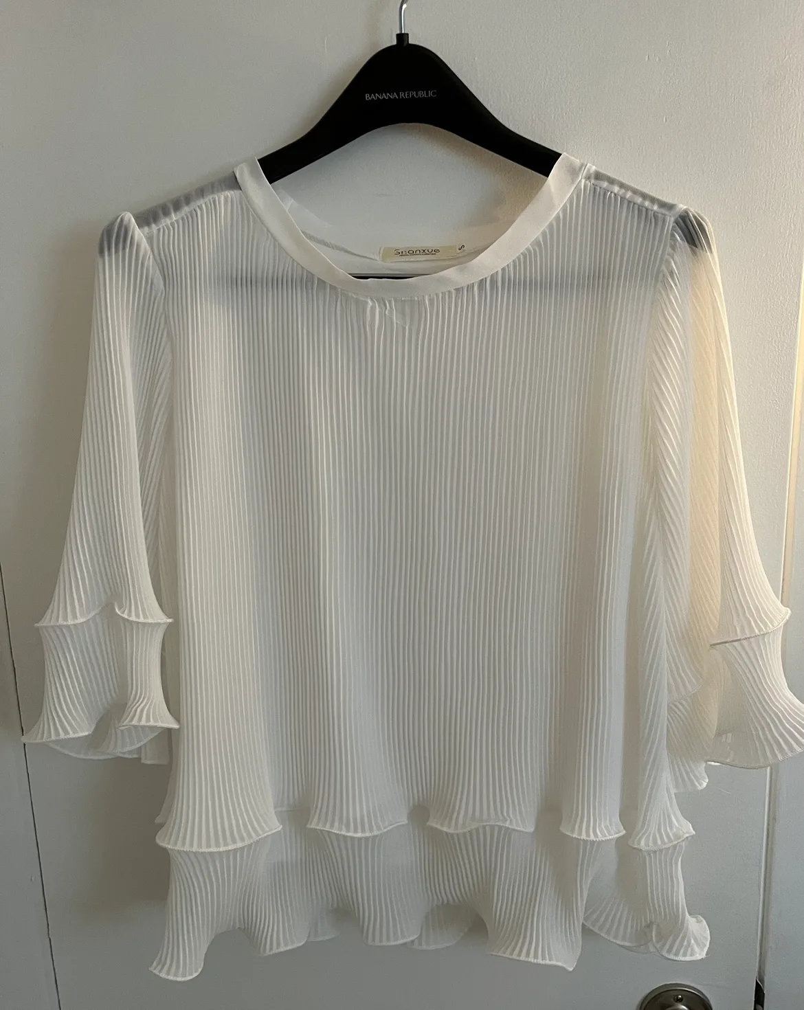 White Pleated Ruffle Blouse thumbnail