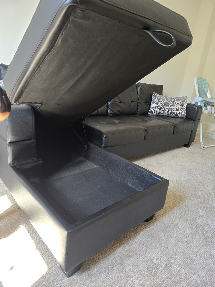 Black Leather Sectional Sofa - photo 2