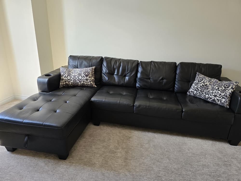 Black Leather Sectional Sofa - photo 3