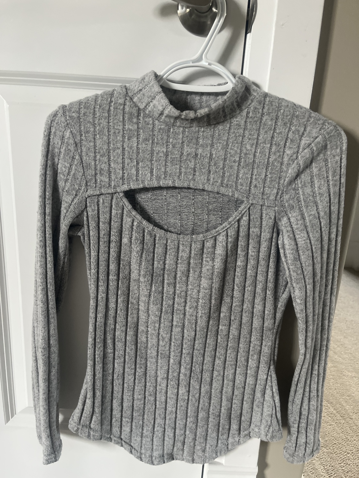 Grey Mock Neck Cutout Long Sleeve Top