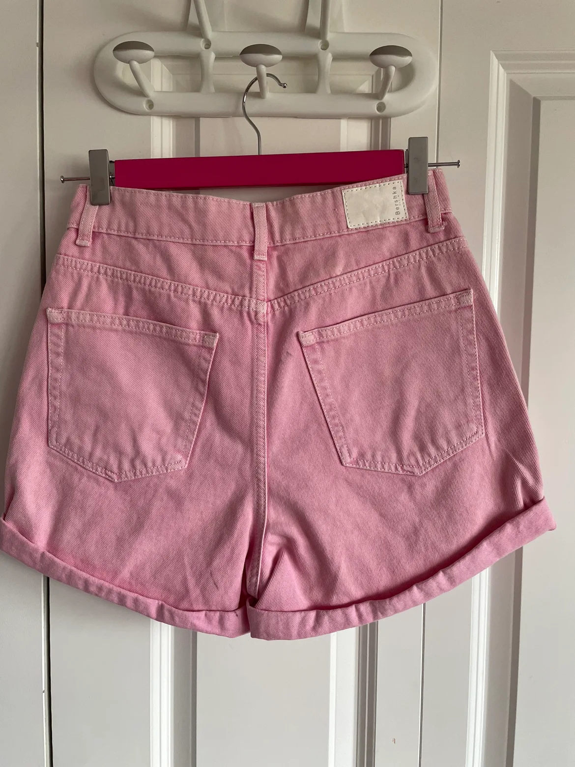 Pink Bershka High Rise Denim Shorts image indicator(2)