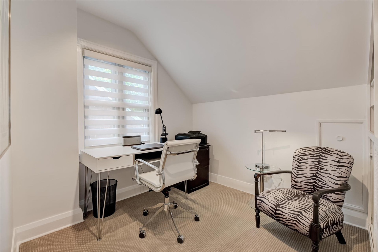 Small White Desk & White Leather Swivel Chair
