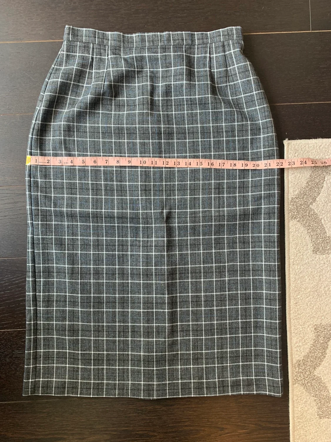 Vintage Grey, Blue, Black, and White Plaid Midi Skirt image indicator(9)